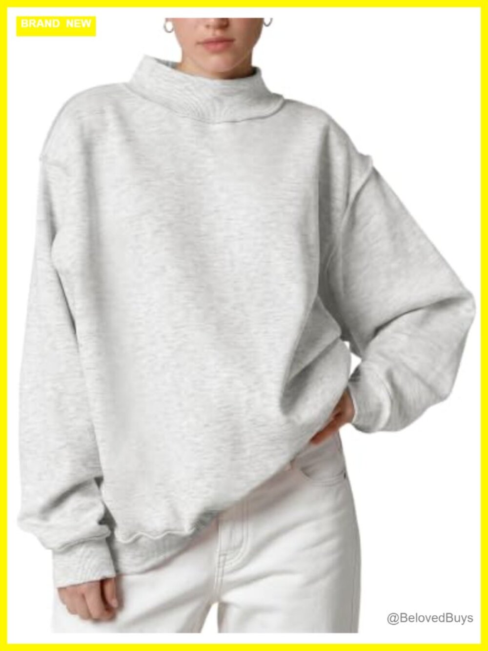 Mock Neck Sweatshirt Oversized Fleece Lined Pullover Womens Trendy